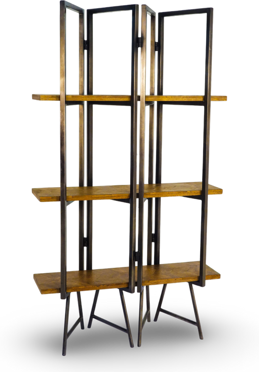 Geometric Metal and Wood Bookshelf