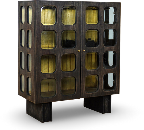 Grey Brush Grid Bar Cabinet