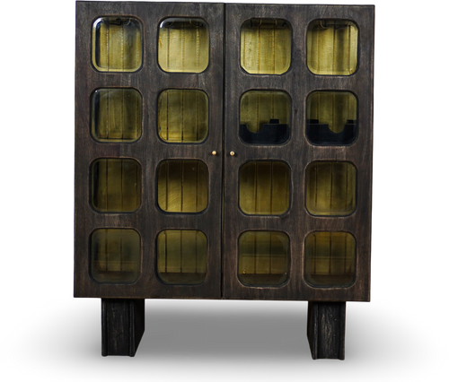 Grey Brush Grid Bar Cabinet