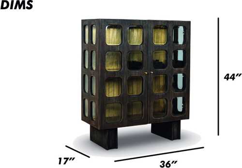 Grey Brush Grid Bar Cabinet