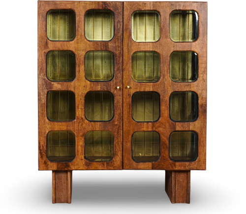 Grey Brush Grid Bar Cabinet