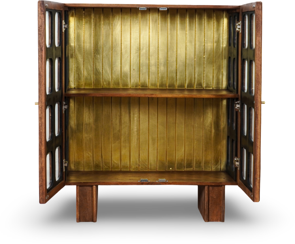Brown Grid Bar Cabinet
