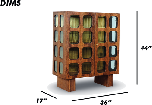 Grey Brush Grid Bar Cabinet