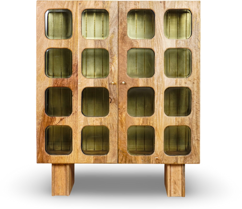 Grey Brush Grid Bar Cabinet