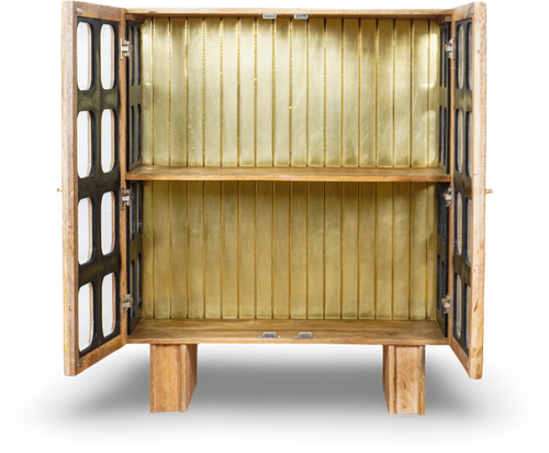 Grey Brush Grid Bar Cabinet
