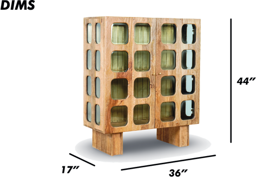 Grey Brush Grid Bar Cabinet
