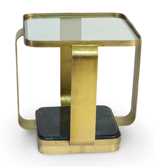 Modern Glass and Marble Base Side Table