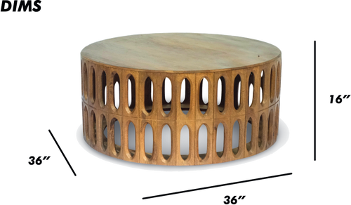 Round Wooden Coffee Table with Cutout Design