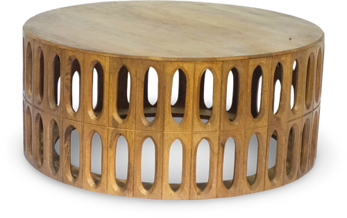 Round Wooden Coffee Table with Cutout Design