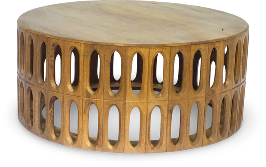 Round Wooden Coffee Table with Cutout Design