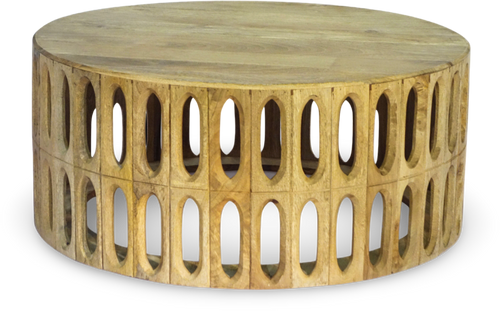 Round Wooden Coffee Table with Cutout Design