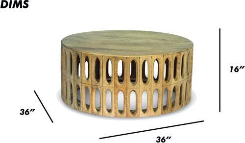 Round Wooden Coffee Table with Cutout Design
