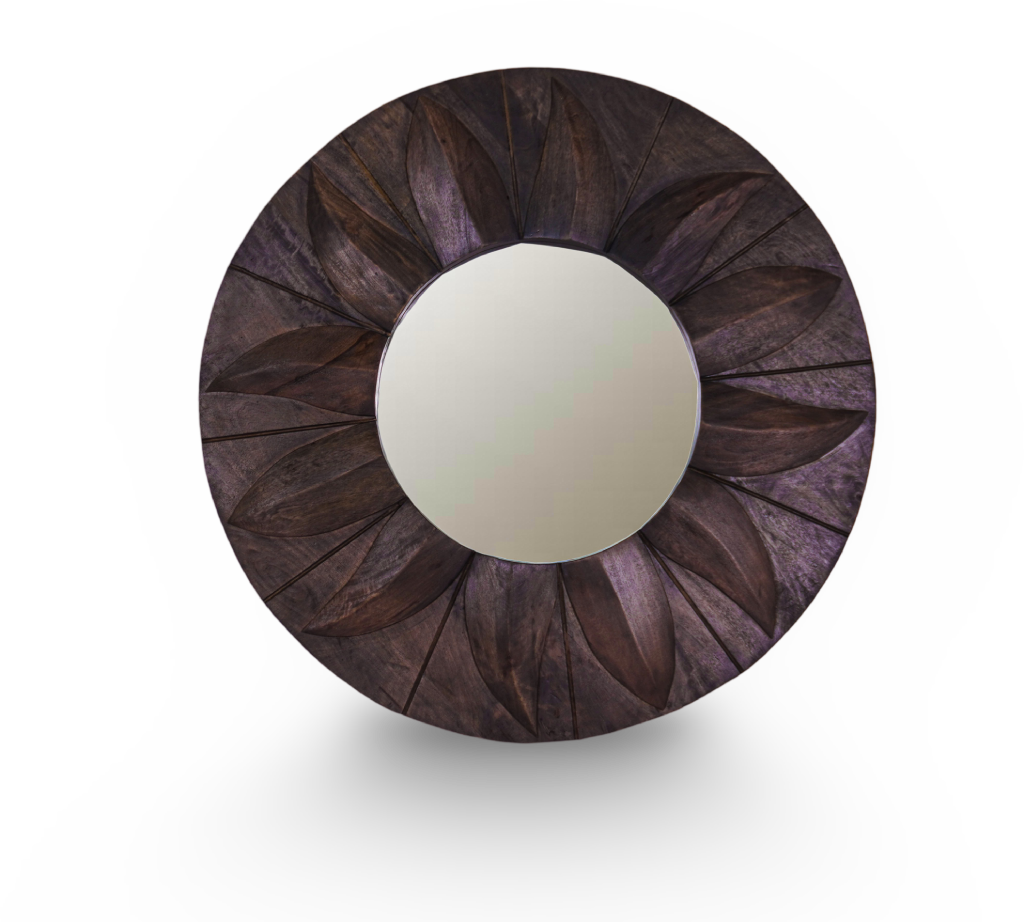 Round Carved Wooden Sunburst Mirror