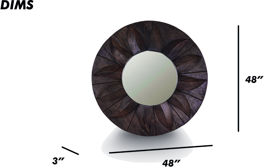 Round Carved Wooden Sunburst Mirror