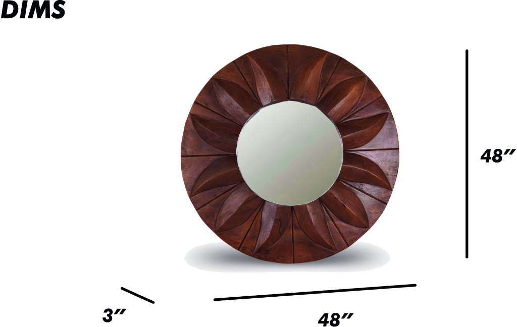 Round Carved Wooden Sunburst Mirror