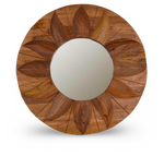 Round Carved Wooden Sunburst Mirror