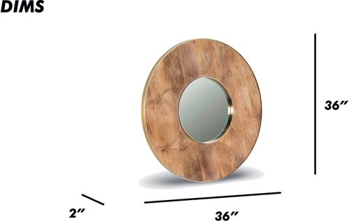 Carved Wood Oval Mirror with Brass Detailing