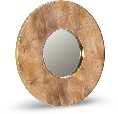 Carved Wood Oval Mirror with Brass Detailing