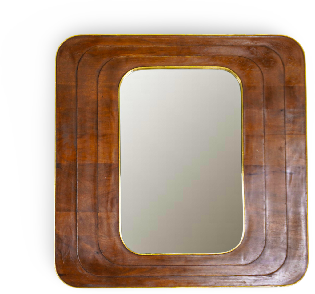 Rectangular Natural Wooden Wall Mirror