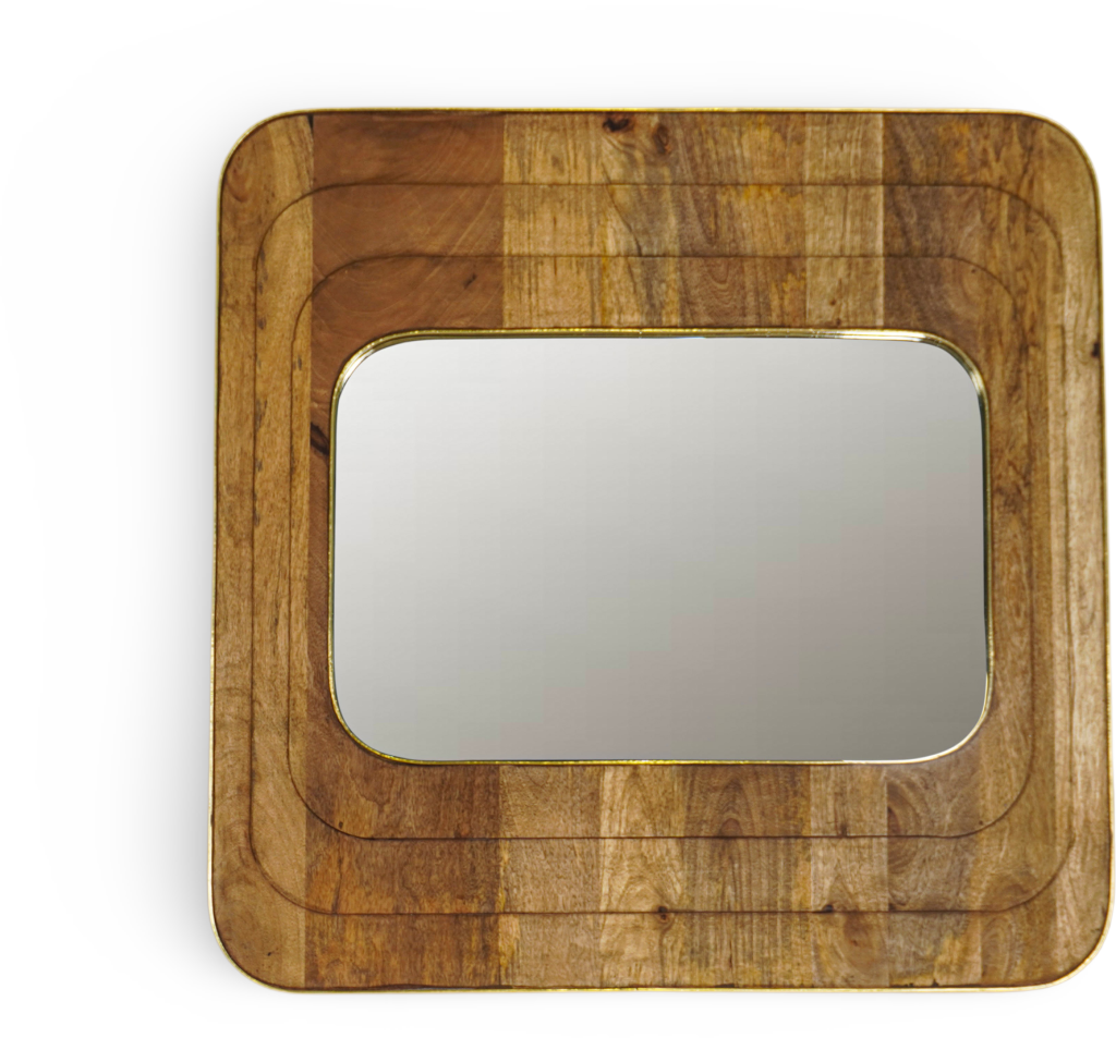 Rectangular Natural Wooden Wall Mirror