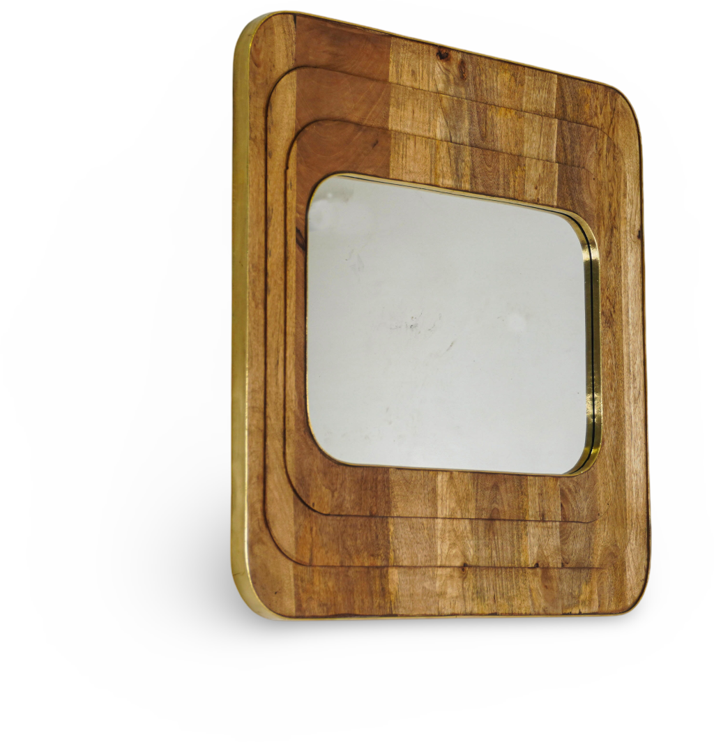 Rectangular Natural Wooden Wall Mirror
