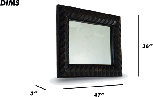 Geometric Carved Wooden Wall Mirror