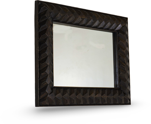Geometric Carved Wooden Wall Mirror