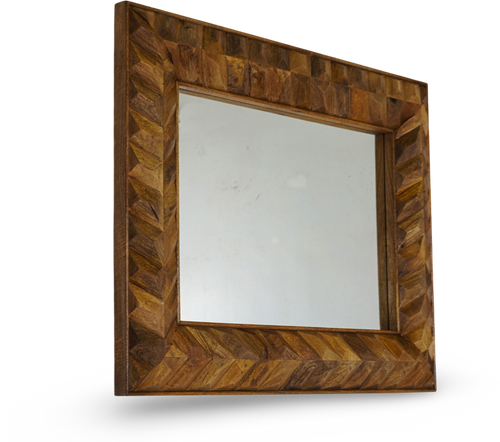 Geometric Carved Wooden Wall Mirror