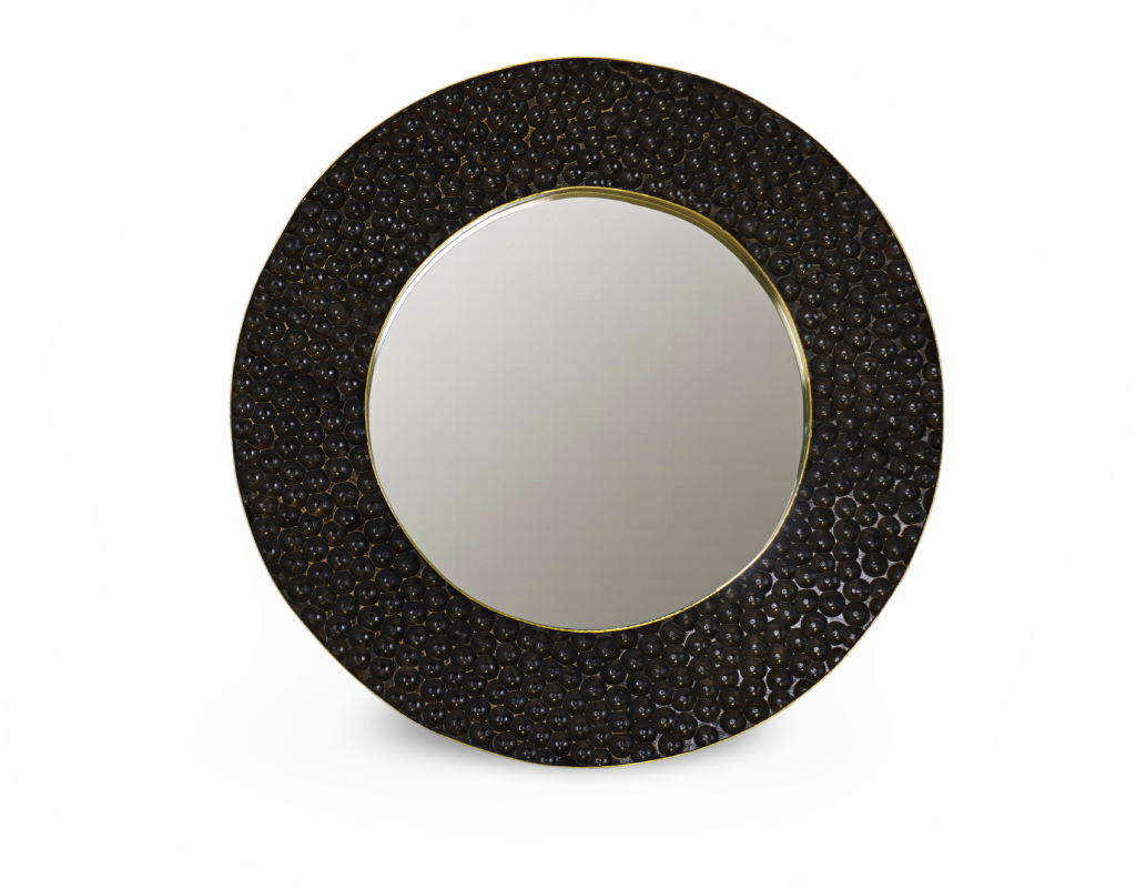 Round Bubble-Textured Metal Frame Mirror