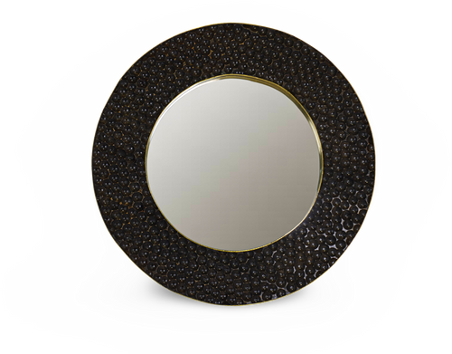 Round Bubble-Textured Metal Frame Mirror