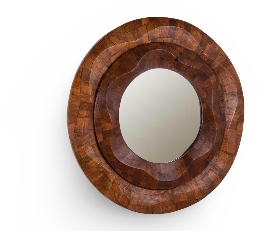 Handcrafted Concave Wooden Frame Mirror