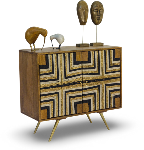 Tribal-Inspired Bar Cabinet with Geometric Woven Front
