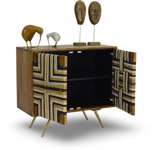 Tribal-Inspired Bar Cabinet with Geometric Woven Front