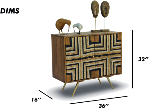 Tribal-Inspired Bar Cabinet with Geometric Woven Front