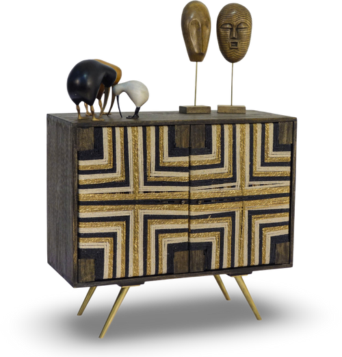 Tribal-Inspired Bar Cabinet with Geometric Woven Front