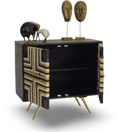 Tribal-Inspired Bar Cabinet with Geometric Woven Front