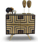 Tribal-Inspired Bar Cabinet with Geometric Woven Front