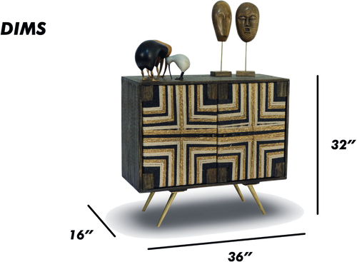 Tribal-Inspired Bar Cabinet with Geometric Woven Front