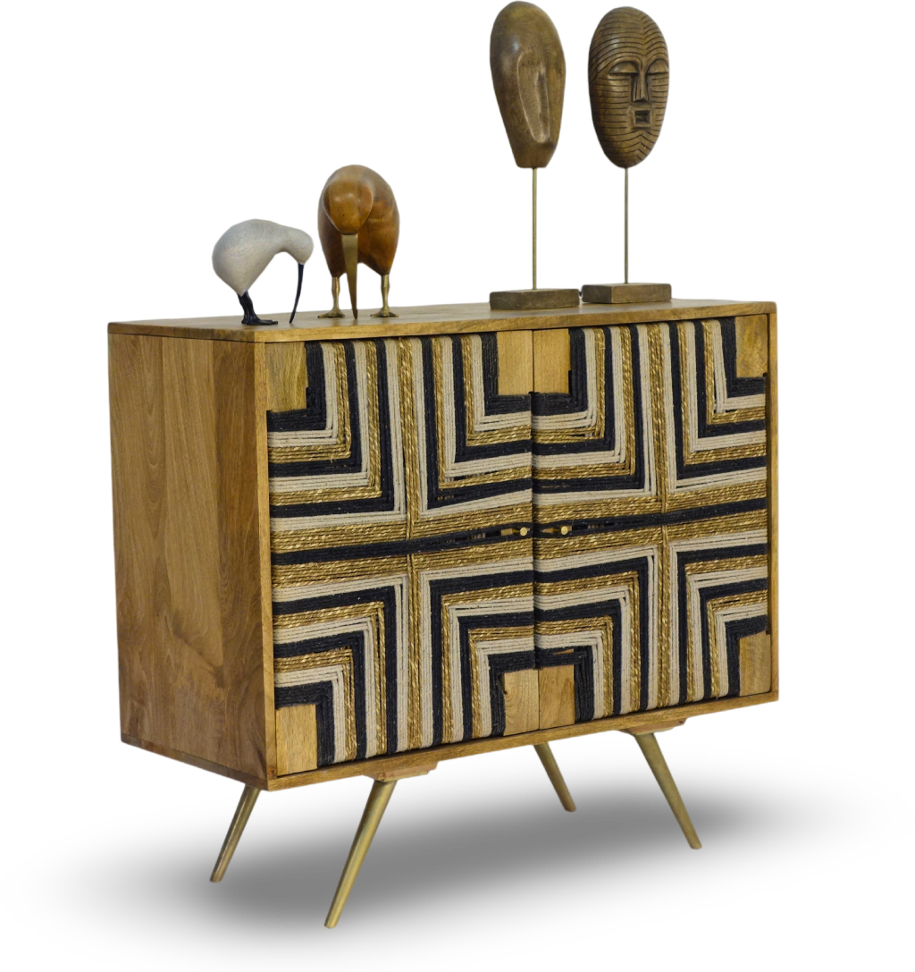 Tribal-Inspired Bar Cabinet with Geometric Woven Front