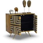 Tribal-Inspired Bar Cabinet with Geometric Woven Front