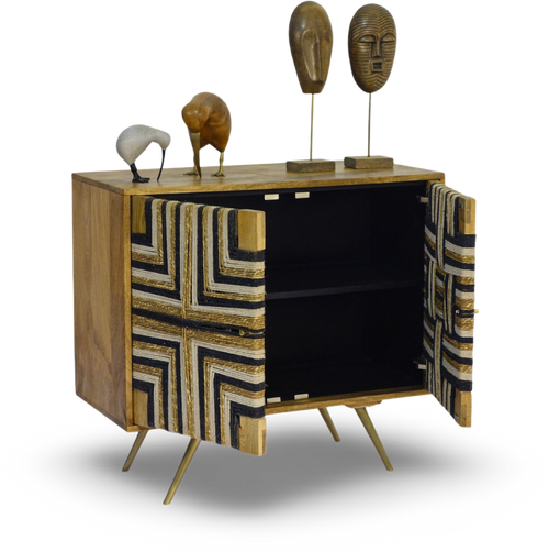 Tribal-Inspired Bar Cabinet with Geometric Woven Front