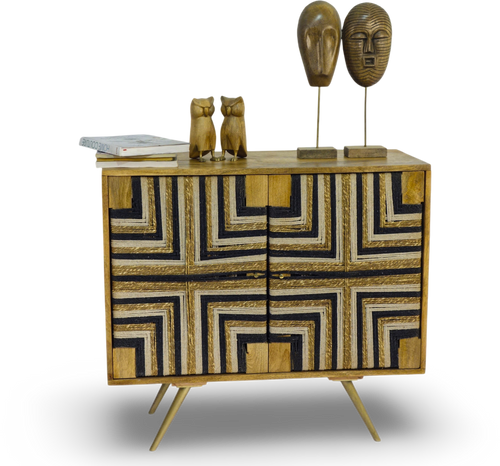 Tribal-Inspired Bar Cabinet with Geometric Woven Front