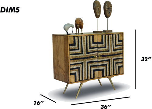 Tribal-Inspired Bar Cabinet with Geometric Woven Front