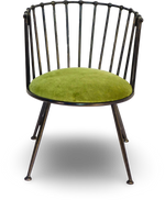 Metal Barrel Back Chair with Green Velvet Cushion