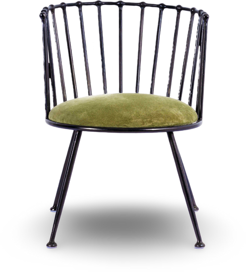 Metal Barrel Back Chair with Green Velvet Cushion