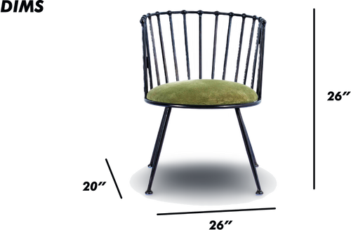 Metal Barrel Back Chair with Green Velvet Cushion