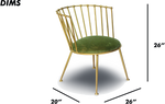 Metal Barrel Back Chair with Green Velvet Cushion