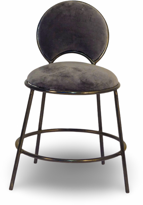 Charcoal Velvet Bar Stool with Round Back