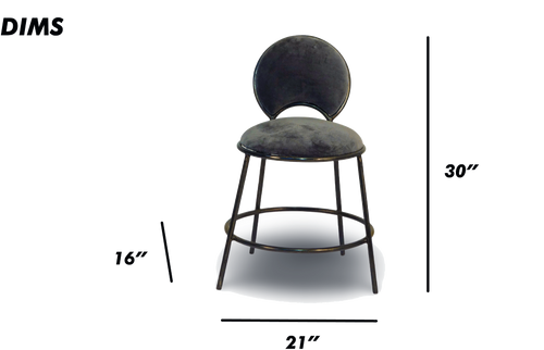 Charcoal Velvet Bar Stool with Round Back