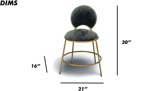 Charcoal Velvet Bar Stool with Round Back